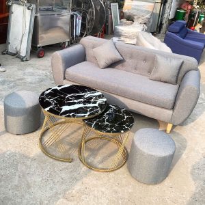 Bộ Sofa Bọc Vải Kèm 2 Đôn - Bàn Trà Trắng Mới 99% (Nhiều Màu)