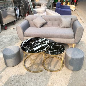 Bộ Sofa Bọc Vải Kèm 2 Đôn - Bàn Trà Trắng Mới 99% (Nhiều Màu)