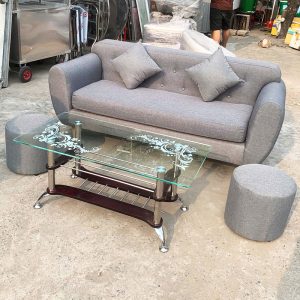 Bộ Sofa Bọc Vải Kèm 2 Đôn - Bàn Trà Trắng Mới 99% (Nhiều Màu)