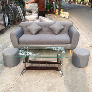 Bộ Sofa Bọc Vải Kèm 2 Đôn - Bàn Trà Trắng Mới 99% (Nhiều Màu)