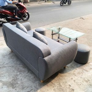 Bộ Sofa Bọc Vải Kèm 2 Đôn - Bàn Trà Trắng Mới 99% (Nhiều Màu)