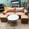 Bộ Sofa Da Bò 2m1 Kèm Bàn Trà Vân Đá Cũ