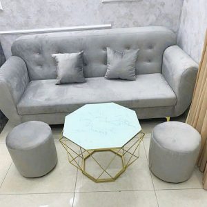 Bộ Sofa Nhung Xanh Kèm 2 Đôn
