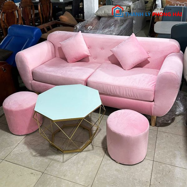 Bộ Sofa Nhung Xanh Kèm 2 Đôn Mới 99% (Nhiều Mẫu)
