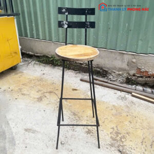 Ghế Bar Chân Sắt Mặt Gỗ Cũ