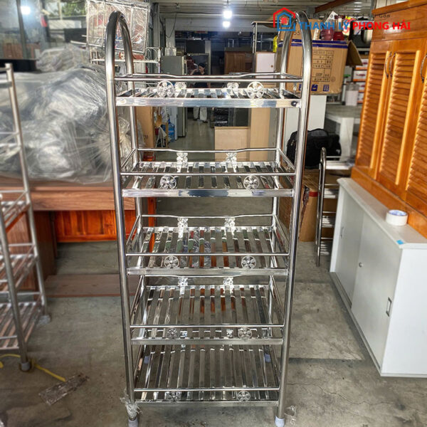 Kệ Inox 5 Tầng 60cm Tay Cung Mới 99%