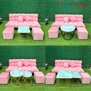 Sofa Bed Hồng Bọc Nhung Kèm Bàn Nhiều Mẫu Mới 99%