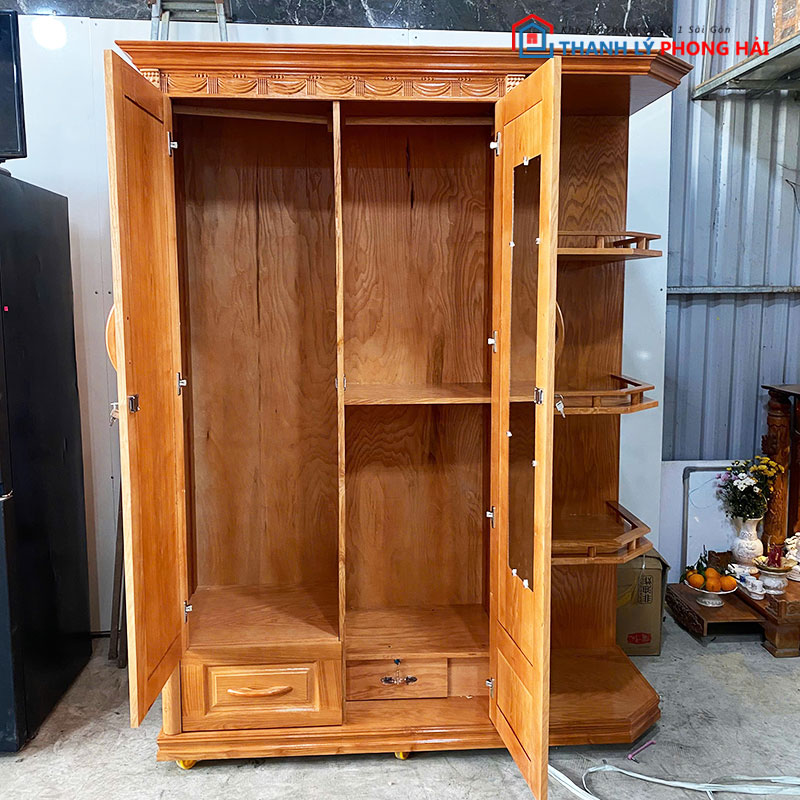 tu-ao-go-soi-1m6-kem-ke-trung-bay-1 Tủ Áo Gỗ Sồi 1m6 Kèm Kệ Trưng Bày Mới 99%