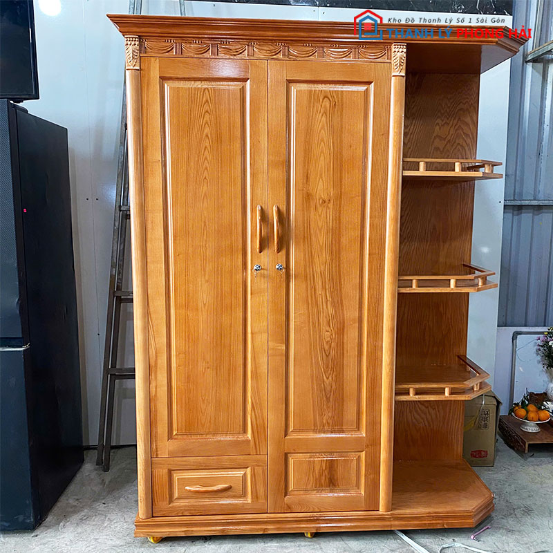 tu-ao-go-soi-1m6-kem-ke-trung-bay-2 Tủ Áo Gỗ Sồi 1m6 Kèm Kệ Trưng Bày Mới 99%
