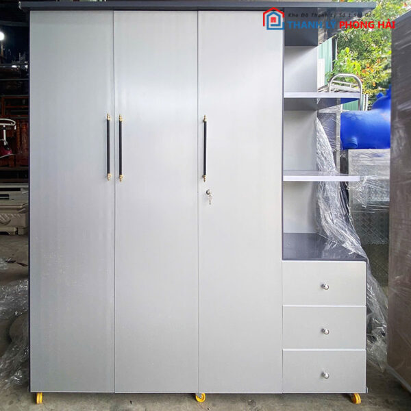 Tủ Áo Nhựa 1m6 3 Cánh 1 Kệ 2 Đợt Mới 99%