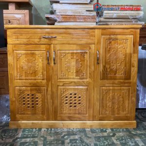 Tủ Giày 1m Gỗ TN 3 Cánh Chạm Hoa Văn Mới 99% (Nhiều Size)