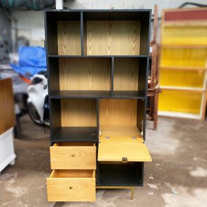 Kệ Trưng Bày Cũ 1m85 Đen Phối Vân Gỗ