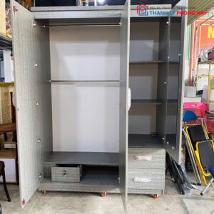 Thanh Lý Tủ Quần Áo 1m4 MDF Xám Mới 99%