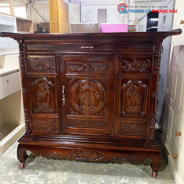 Tủ Thờ Tràm 1m5 Chạm Khắc Phúc Lộc Thọ Mới 99%