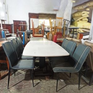Bàn Ăn Mặt Đá 1m8 Chân Sắt Kèm 8 Ghế Zenna Cũ