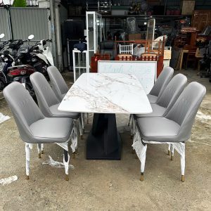 Bộ Bàn Ăn 1m6 Mặt Đá Chân Chữ X Mới 99%