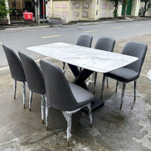 Bộ Bàn Ăn 1m6 Mặt Đá Chân Chữ X Mới 99%