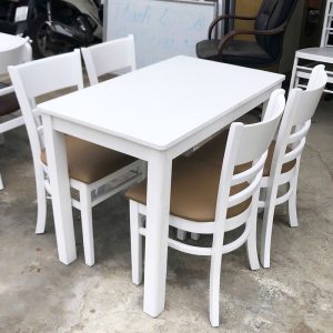Bộ Bàn Ăn Cabin 1m2 Màu Trắng Kèm 4 Ghế Cũ