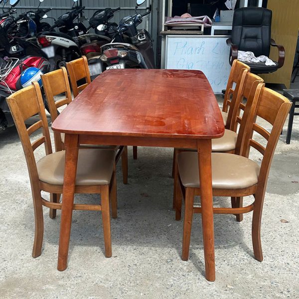 Bộ Bàn Ăn Mặt Gỗ 1m6 Kèm 6 Ghế Cabin Cũ