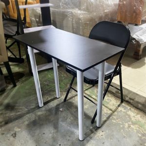 Bộ Bàn Học Mini 80cm Chân Trụ Tròn Kèm Ghế Xếp Đen Cũ