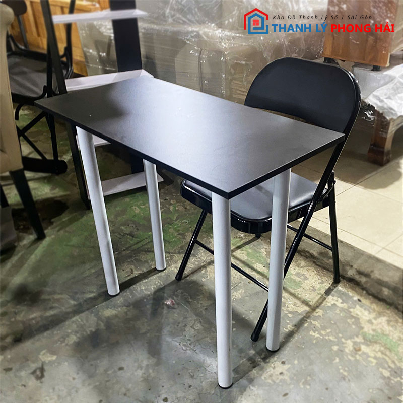bo-ban-hoc-mini-80cm-chan-tru-tron-1 Bộ Bàn Học Mini 80cm Chân Trụ Tròn Kèm Ghế Xếp Đen Cũ