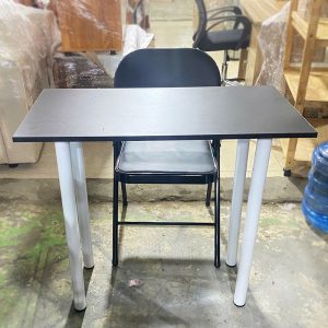 Bộ Bàn Học Mini 80cm Chân Trụ Tròn Kèm Ghế Xếp Đen Cũ