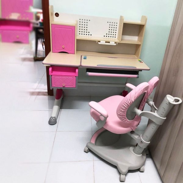 Bộ Bàn Học Thông Minh Màu Hồng, Nhiều Ngăn Mới 99%