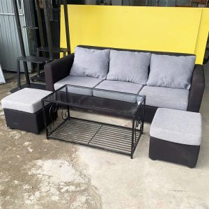 Bàn Sofa Mặt Kính Cũ, Khung Sắt Đen