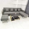 Bộ Sofa Bed Bọc Da Góc L Màu Xám Mới 99%