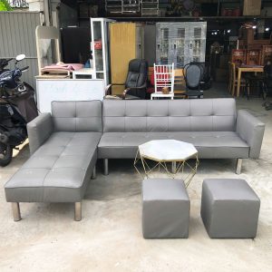 Bộ Sofa Bed Xám 2m55 Có Tay Kèm Bàn Cũ