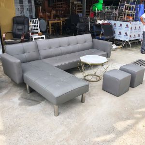 Bộ Sofa Bed Xám 2m55 Có Tay Kèm Bàn Cũ