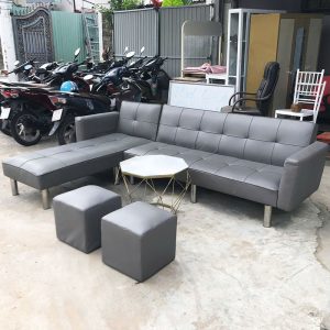 Bộ Sofa Bed Xám 2m55 Có Tay Kèm Bàn Cũ