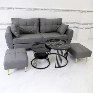 Bộ Sofa Bọc Da Kèm 2 Đôn Và Bàn Trà Mới 99% (Nhiều Mẫu)