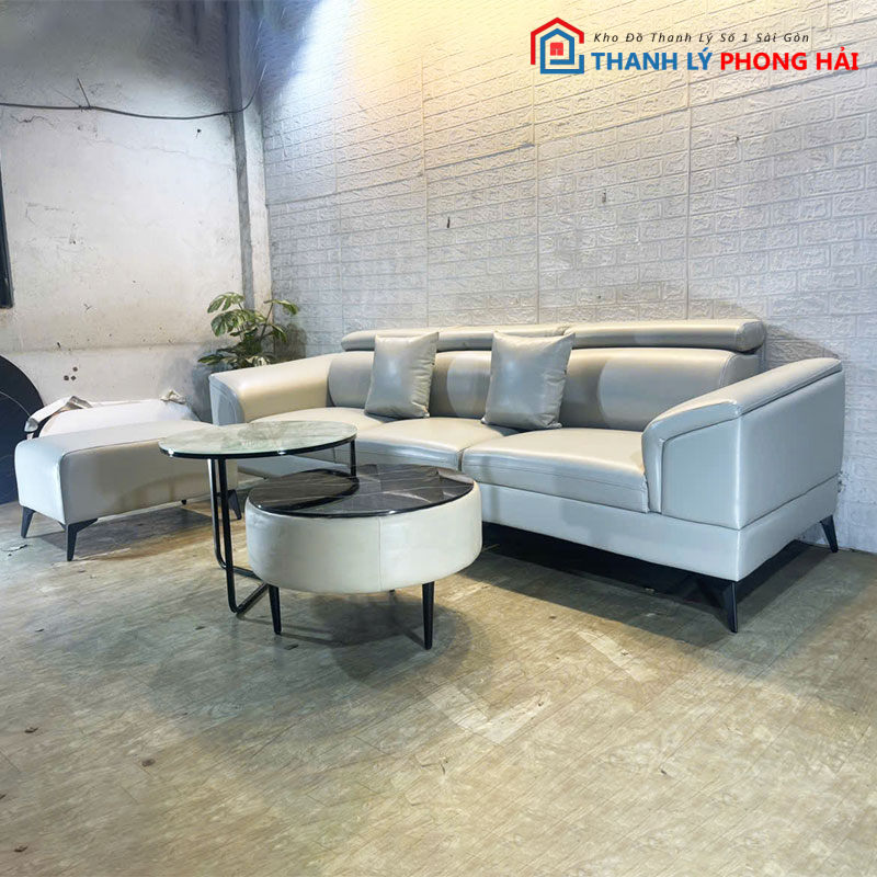 bo-sofa-da-cao-cap-mau-xam-kem-ban-tra Bộ Sofa Da Cao Cấp Màu Xám Kèm Bàn Trà Đôi Mới 99%