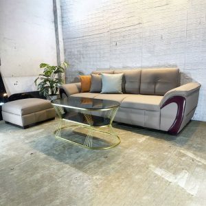 Thanh Lý Bộ Sofa Da Màu Nâu Kèm Bàn Trà 2 Tầng Mới 99%