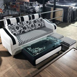 Bộ Sofa Da Sọc Trắng – Đen 1m8 3 Chỗ Ngồi Mới 99%