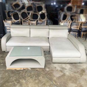 Bộ Sofa Góc L 2m8 Da Bọc Màu Sáng Cũ