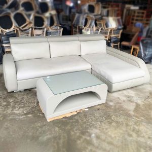 Bộ Sofa Góc L 2m8 Da Bọc Màu Sáng Cũ