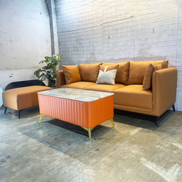 Thanh Lý Bộ Sofa Hiện Đại Màu Cam Kèm Bàn Mặt Đá Mới 99%