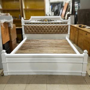 Giường Gỗ 1m6 - Đầu Giường Phối Da Cũ