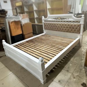 Giường Gỗ 1m6 - Đầu Giường Phối Da Cũ