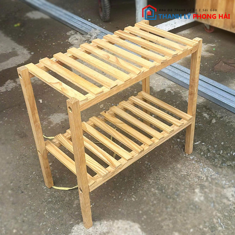 ke-giay-2-tang-50cm-go-mau-sang-cu-1 Kệ Giày 2 Tầng 50cm Gỗ Màu Sáng Cũ