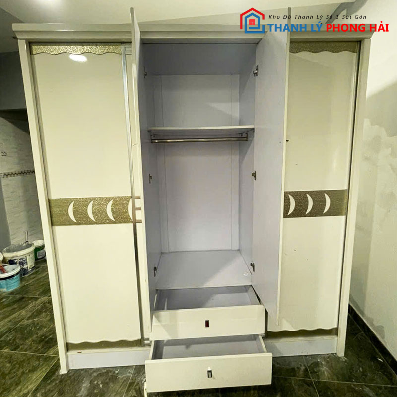 tu-quan-ao-2m02-trang-phoi-xanh-cu-3 Tủ Quần Áo 2m02 Trắng Phối Xanh Cũ