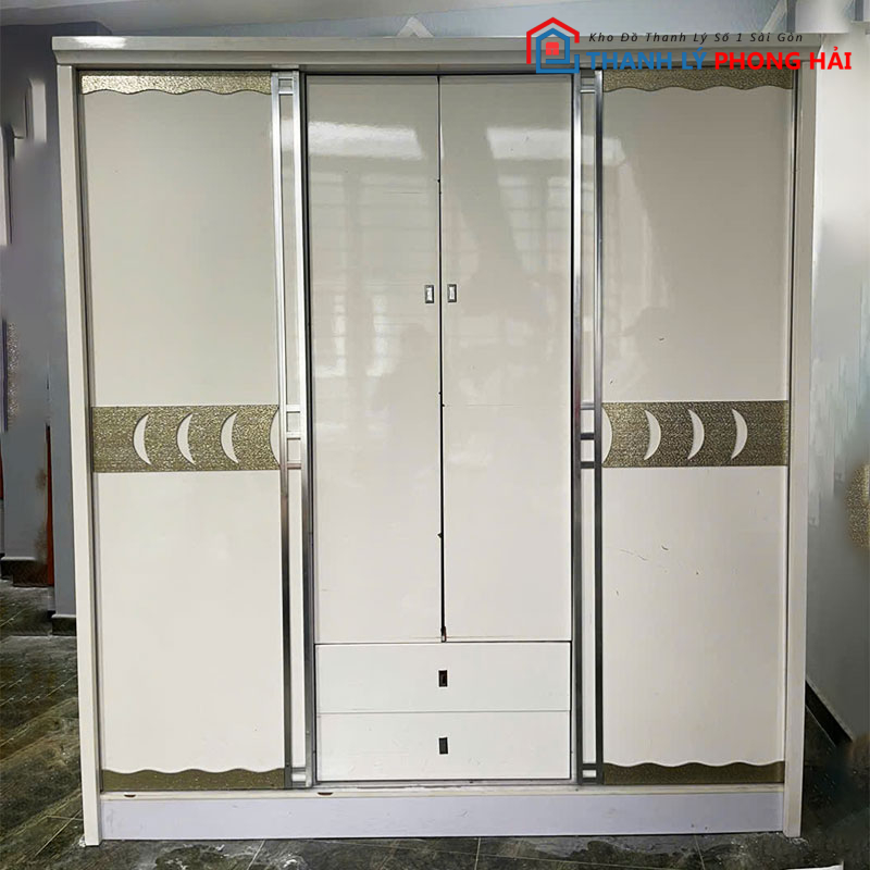 tu-quan-ao-2m02-trang-phoi-xanh-cu-4 Tủ Quần Áo 2m02 Trắng Phối Xanh Cũ