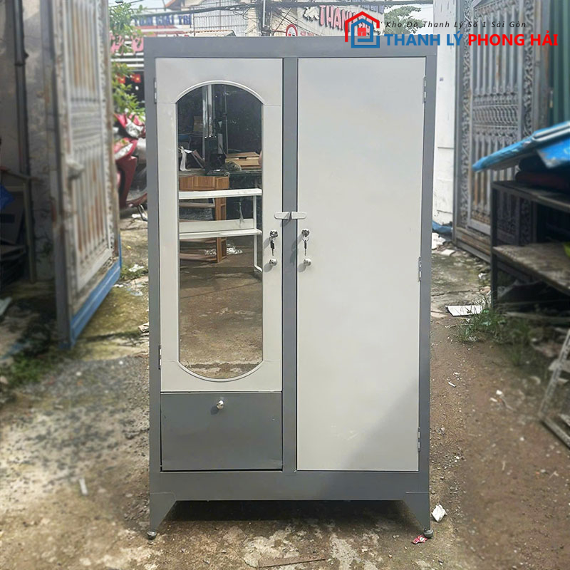 tu-quan-ao-sat-84cm-1 Tủ Quần Áo Sắt 80cm 2 Cánh Cũ (Nhiều Màu)