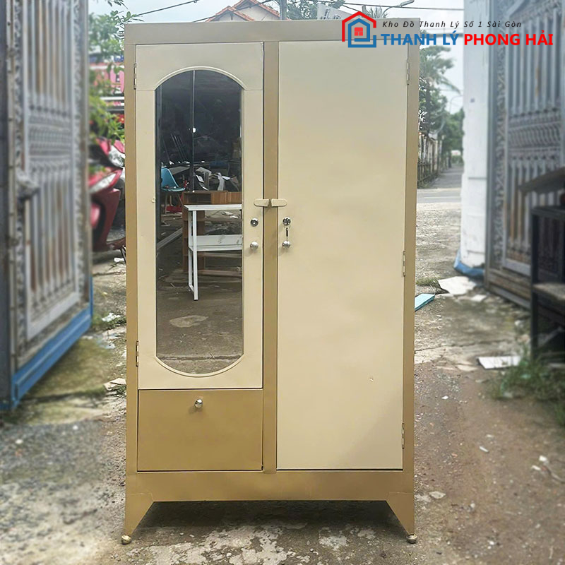 tu-quan-ao-sat-84cm-5 Tủ Quần Áo Sắt 80cm 2 Cánh Cũ (Nhiều Màu)