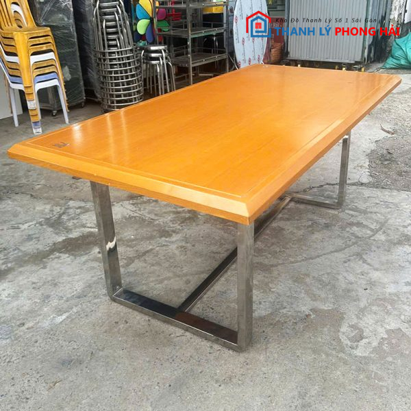 Bàn Họp Mặt Gỗ 1m8 Chân Sắt Cũ