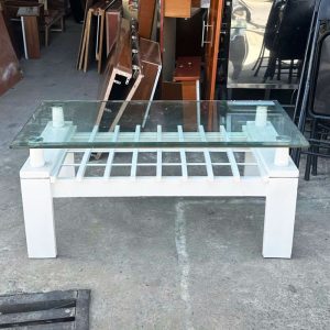 Bàn Sofa 2 Tầng Mặt Kính 1m Chân Gỗ Cũ