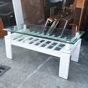 Bàn Sofa 2 Tầng Mặt Kính 1m Chân Gỗ Cũ