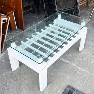 Bàn Sofa 2 Tầng Mặt Kính 1m Chân Gỗ Cũ